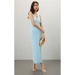 Ronny Kobo Crochet Knit Maxi Dress Sleeveless V Neck Blue Sz XS